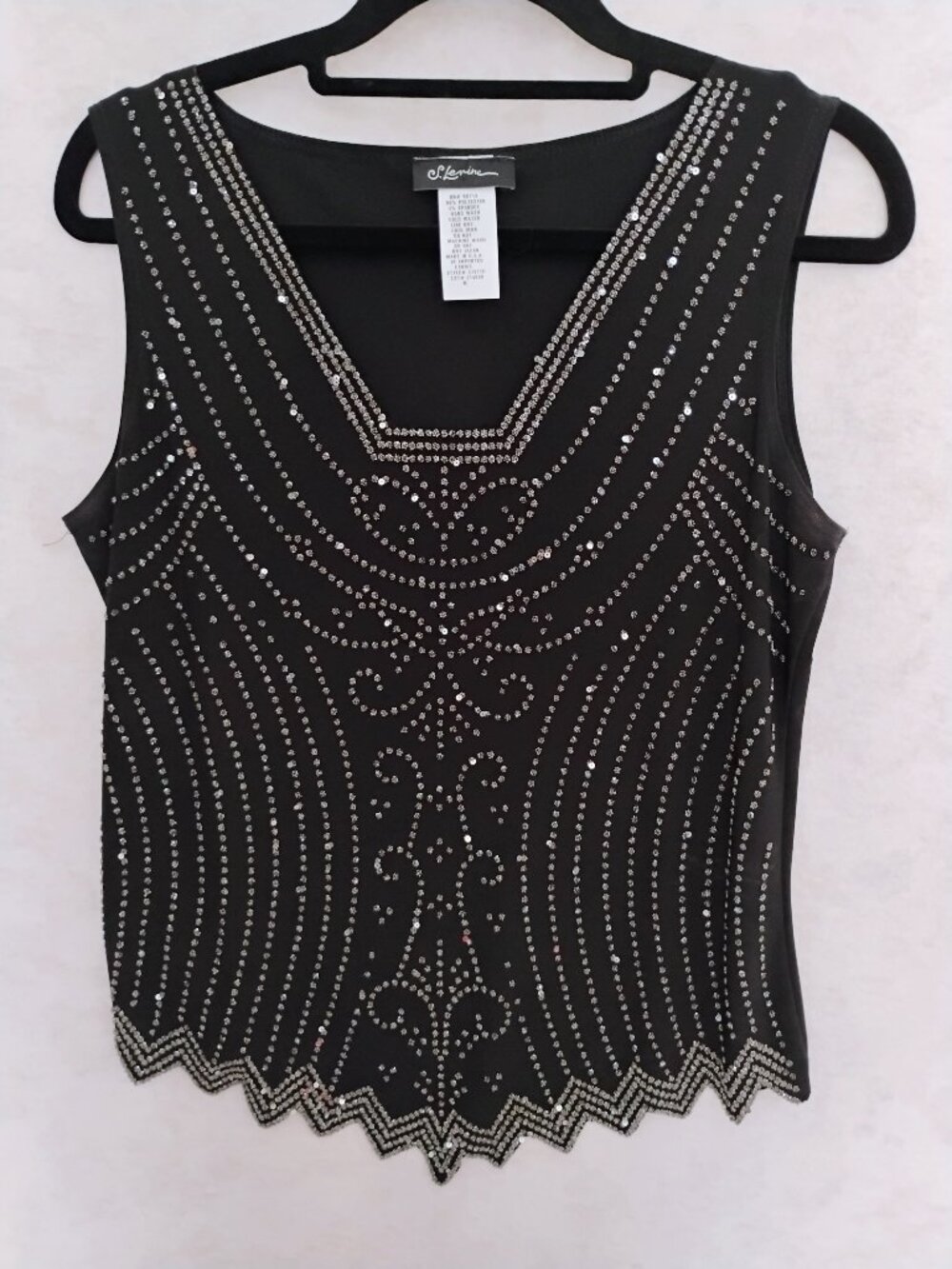 S. Levine Black Beaded Sequin Shell Top size Medium